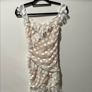 Leche Ruffle Polka Dot Mini Dress in Tan and White